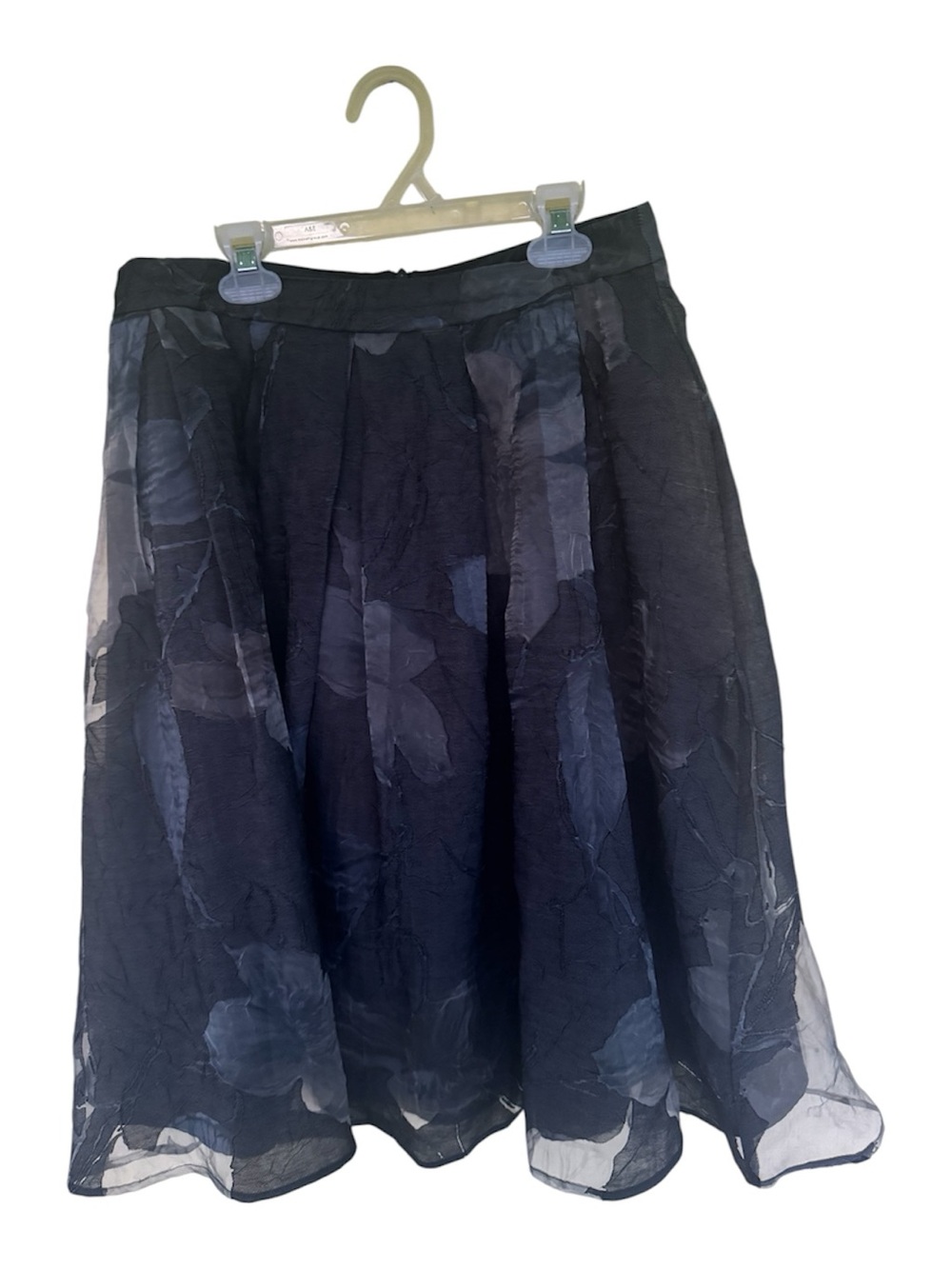 ASTR The Label Sheer Organza Shadow Floral Pleated Midi Skirt Black Gray Size L
